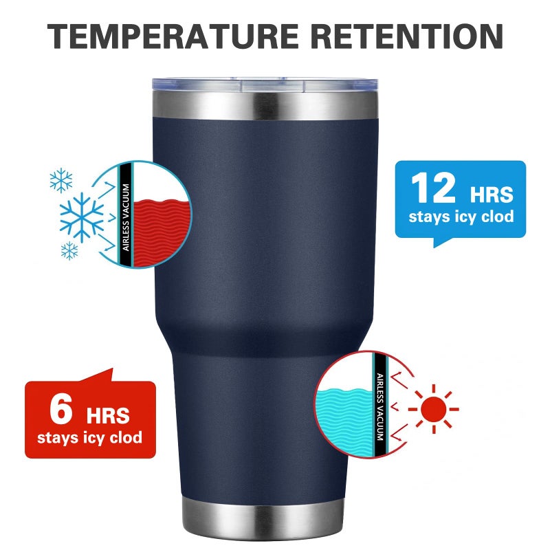 MEWAY 30oz Insulated Tumbler With Lids and Straws,Stainless Steel Double Vacuum Coffee Tumbler Cup, Brush, Durable Powder Coated Coffee Cup for Cold & Hot Drinks, Office, Travel(Navy,4 PACK) - Image 2